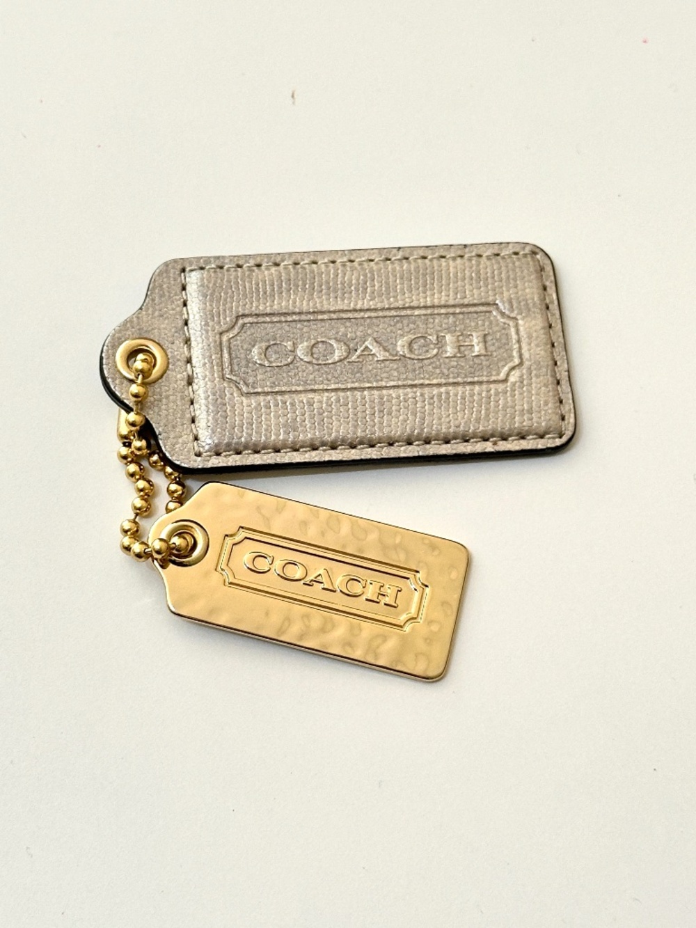 Coach Metallic Light Gold / Champagne XL Leather and Gold Hardware Hangtag Tag